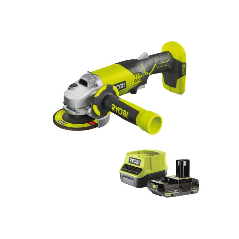 Pack RYOBI Meuleuse d'angle R18AG-0-18 V One+ - 1 batterie 2.0Ah - 1 chargeur rapide RC18120-120