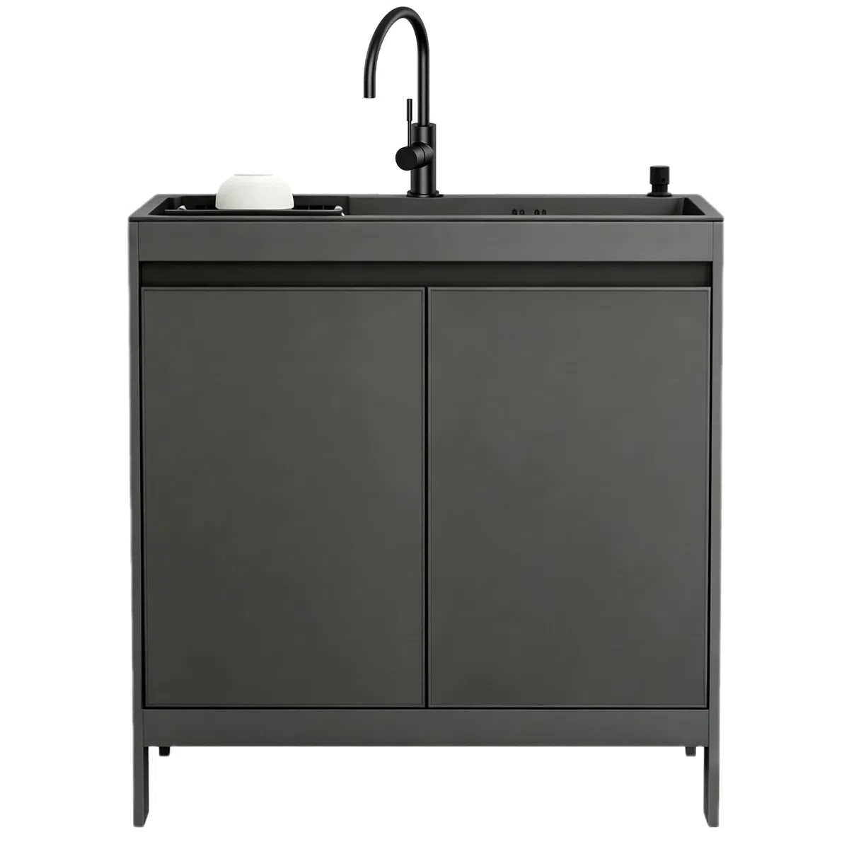 Évier utilitaire avec armoire, meuble-lavabo en aluminium nid d'abeille avec évier multifonctionnel en acier inoxydable noir, lavabo sur pied avec robinet et égouttoir pour buanderie, garage