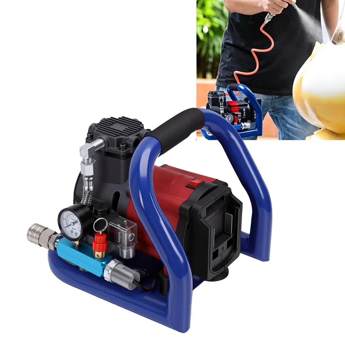 Compresseur D'air sans Fil 350 W, Gonfleur pour Pneus avec Réservoir 1,5 L 8 Bar, Démarrage et Arrêt Automatiques for Gonflage de Pneus et Travail du Bois