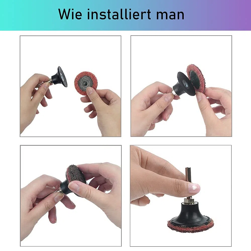 Mesee Lot de 15 disques abrasifs Roloc à changement rapide de 5,1 cm pour ponceuse à tige de désoxydation de surface, meulage, polissage, bavure, couleur rouille (cours/moyen/fin)