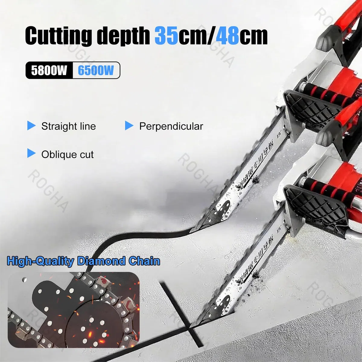 Machine à découper Le béton et la Pierre par entraînement par chaîne, rainureuse Murale sans poussière avec Double chaîne 35 cm/48 cm, Pompe à Eau, 2 chaînes et 2 Guides 5800W35cm