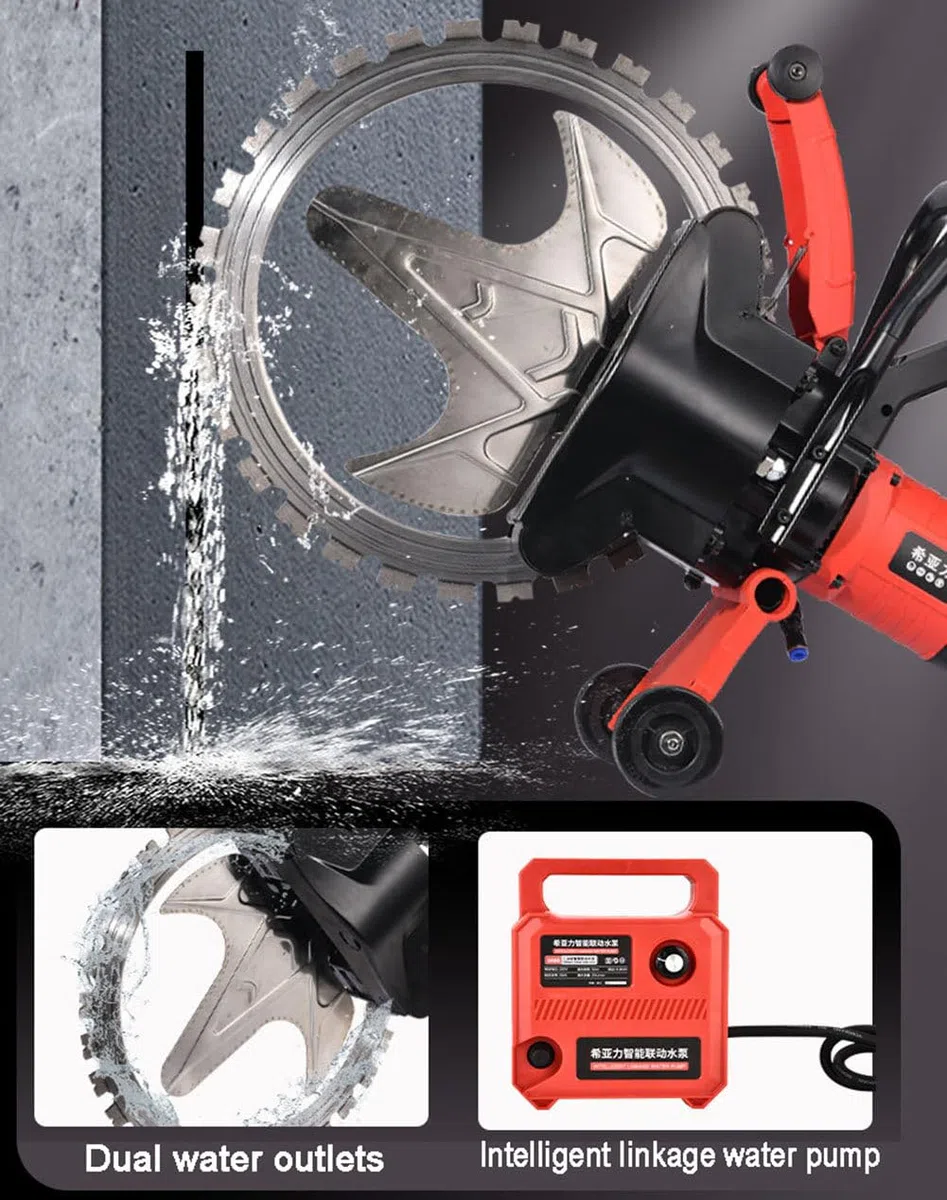 Rainureuse avec Pompe à Eau,2 Lame Diamant,Coupe sans Poussière Béton pour Béton,Pierre,Brique,Carrelage,Profondeur de Coupe 300mm,8980W Motordrehzahl 2300 U/Min