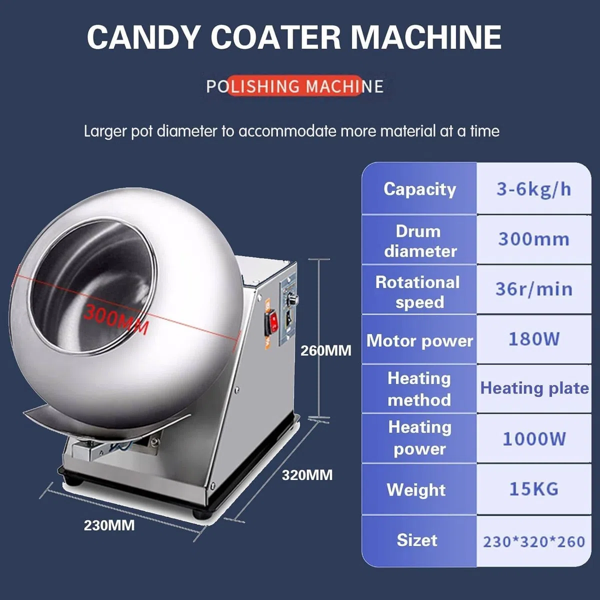 Machine à Enrober Électrique Portable, Polisseuse à Chocolat et Mini Turbine pour Séchage de Bonbons, Enrobage de Comprimés et Assaisonnement Alimentaire - Usage Professionnel et Maison