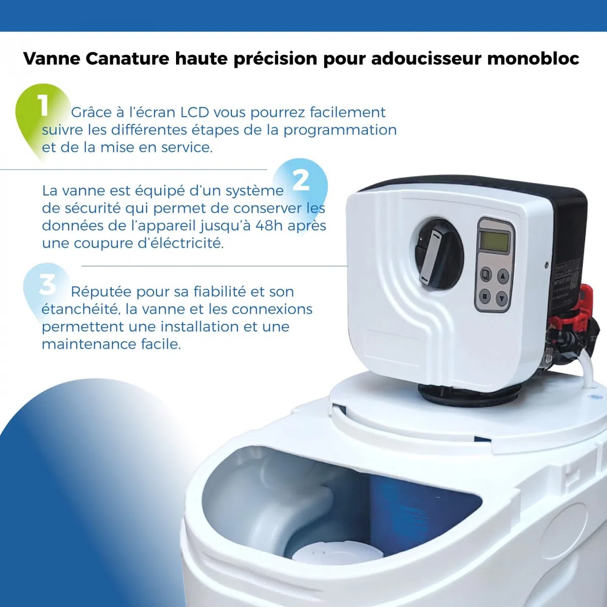 Adoucisseur d'eau 20L Vanne Canature Complet avec Accessoires - 1 à 4 personnes