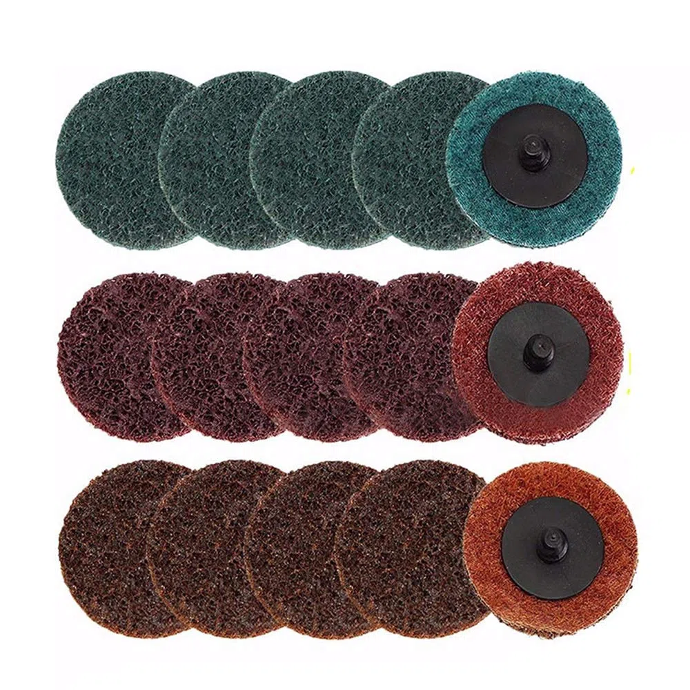 Mesee Lot de 15 disques abrasifs Roloc à changement rapide de 5,1 cm pour ponceuse à tige de désoxydation de surface, meulage, polissage, bavure, couleur rouille (cours/moyen/fin)