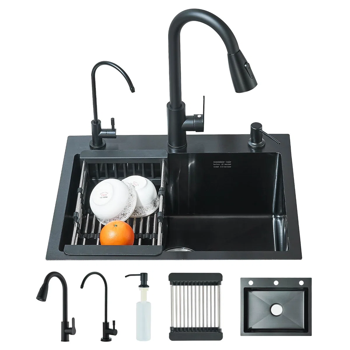 Évier de cuisine Evier Inox avec Egouttoir Noir