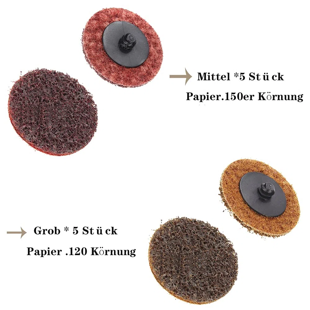 Mesee Lot de 15 disques abrasifs Roloc à changement rapide de 5,1 cm pour ponceuse à tige de désoxydation de surface, meulage, polissage, bavure, couleur rouille (cours/moyen/fin)