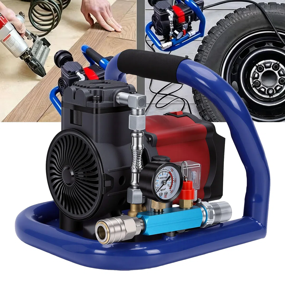 Compresseur D'air sans Fil 350 W, Gonfleur pour Pneus avec Réservoir 1,5 L 8 Bar, Démarrage et Arrêt Automatiques for Gonflage de Pneus et Travail du Bois