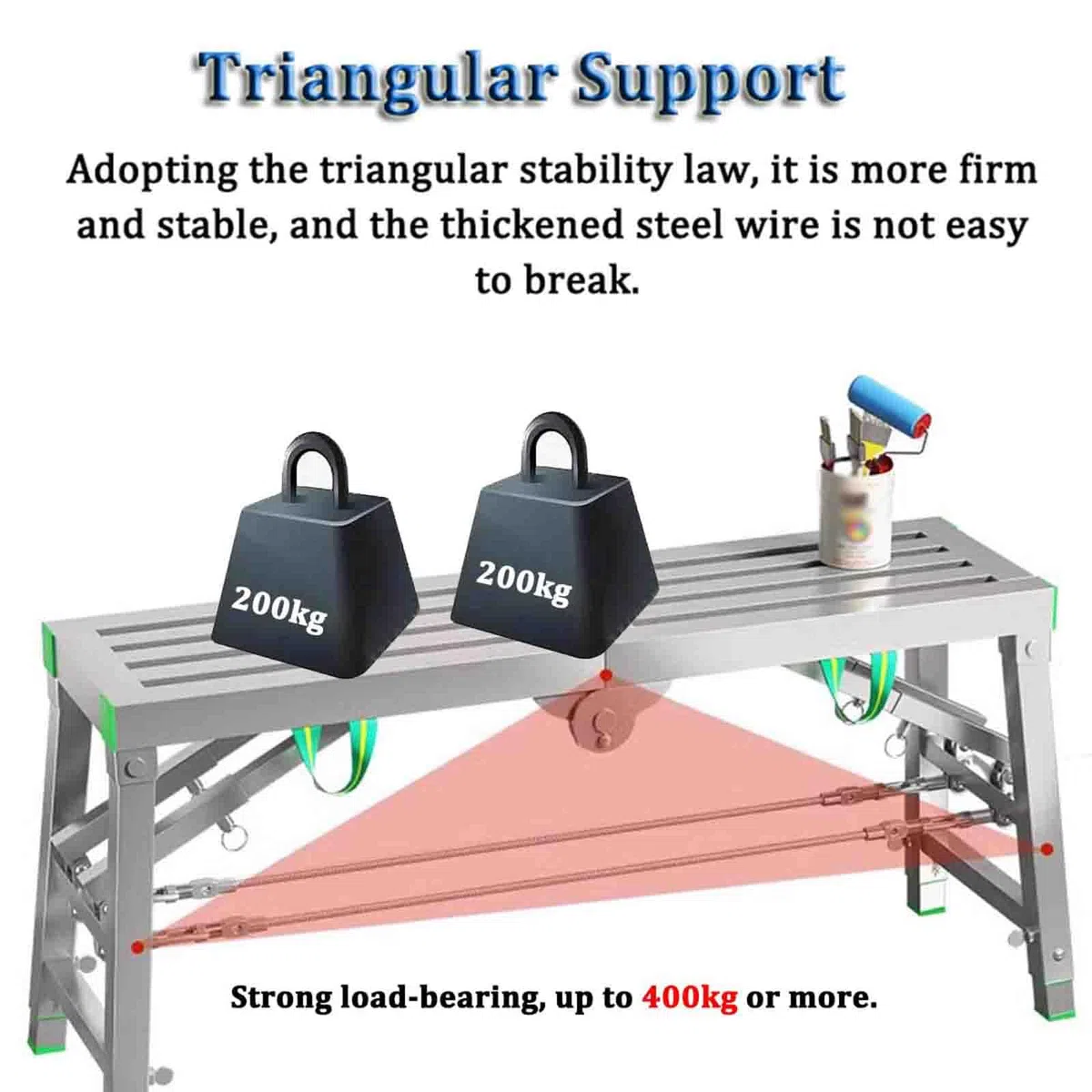 Adjuble Échafaudage pliable portable – Capacité de 400 kg, échelle multifonction de 40 cm de large et plate-forme de travail pour un usage domestique et professionnel – 180 x 40 cm