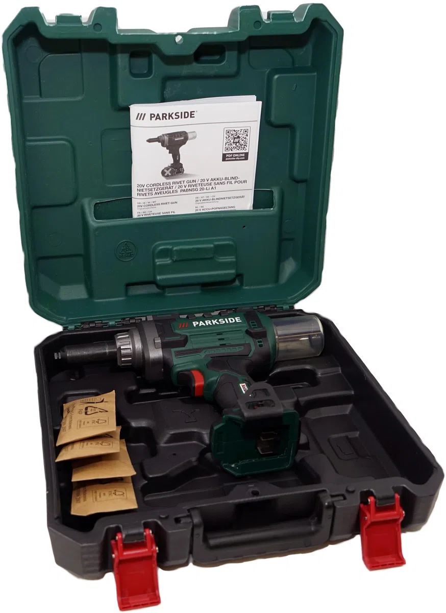 Offre pour Riveteuse sans fil 20 V PABNSG 20-Li d’origine – Moteur Brushless – compatible avec la série PARKSIDE X 20 V Team – sans batterie ni chargeur + Décapsuleur HEADNMORE