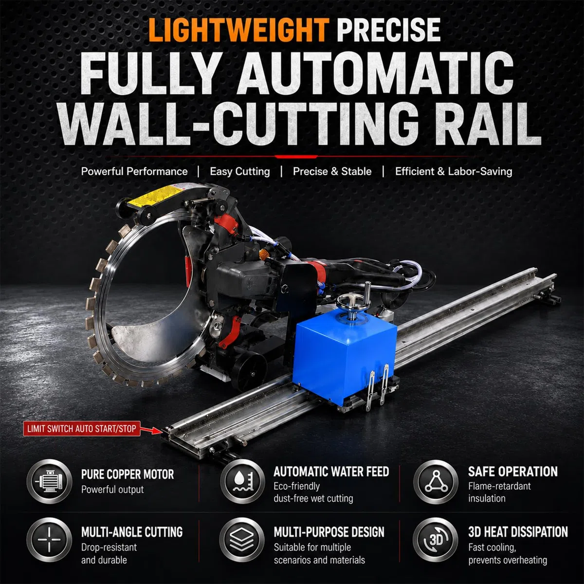 Guide De Rail, Guide Coupe Automatique 150 W –guide De Scie Circulaire, Avec Bras Oscillant Rotatif Et Fin De Course, Conception De Rail Imbriqué. Pour La Coupe De Portes Et Fenêtres 3.0m