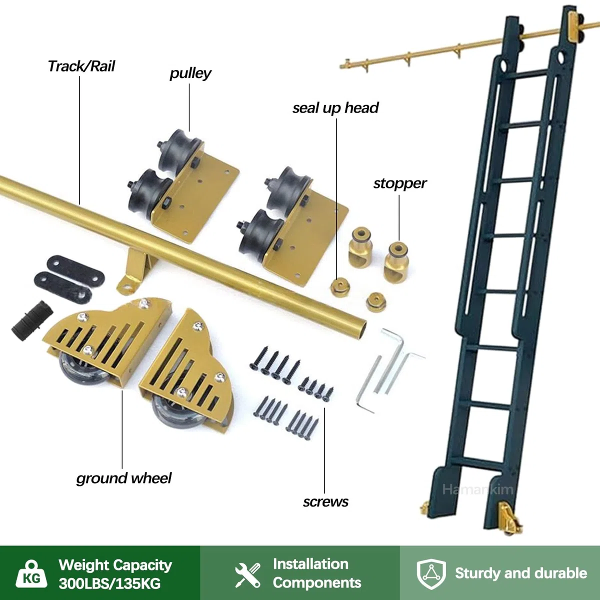 Kit de quincaillerie pour échelle coulissante, Rail d'échelle roulante pour bibliothèque, Ensemble Complet pour Rail de Suspension d'échelle Mobile