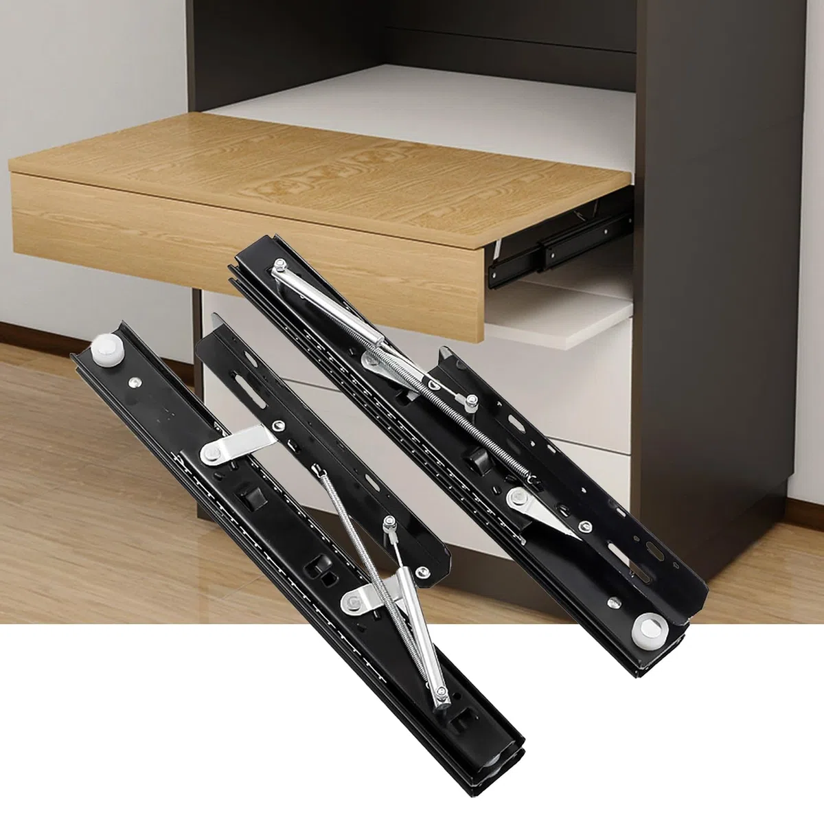 Tiroir Coulissant Cuisine pour Rallonge de Table Hausse-Chute, Glissiere pour Tiroir avec Amortisseur, Roulement a Bille Plateau Coulissant(32cm/12.6in)
