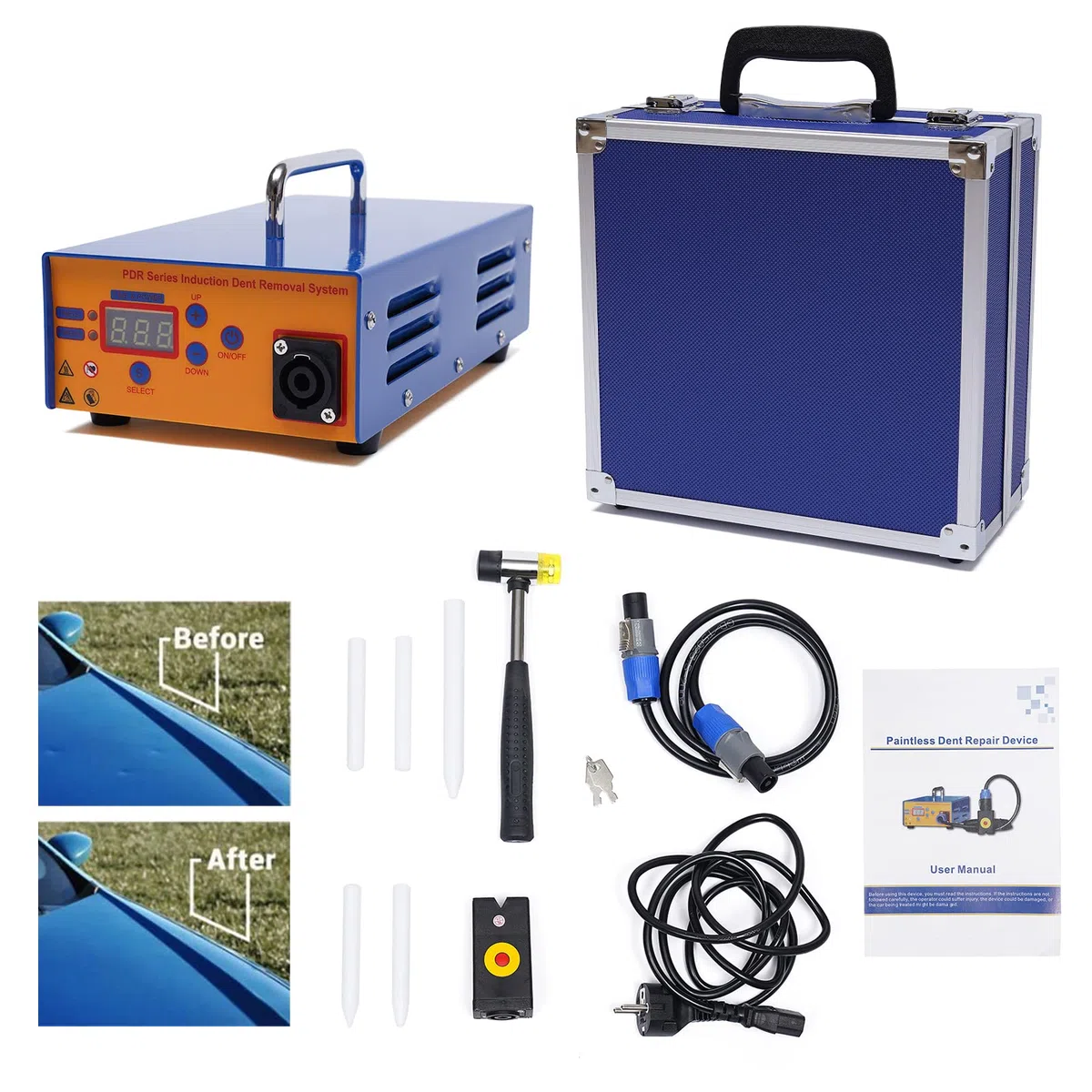 Outil de réparation de bosses électromagnétique professionnel 1380 W - Outil de levage de bosses réglable - Chauffage à induction - Outil de réparation sans flamme - Kit complet - Boîte à outils 220 V
