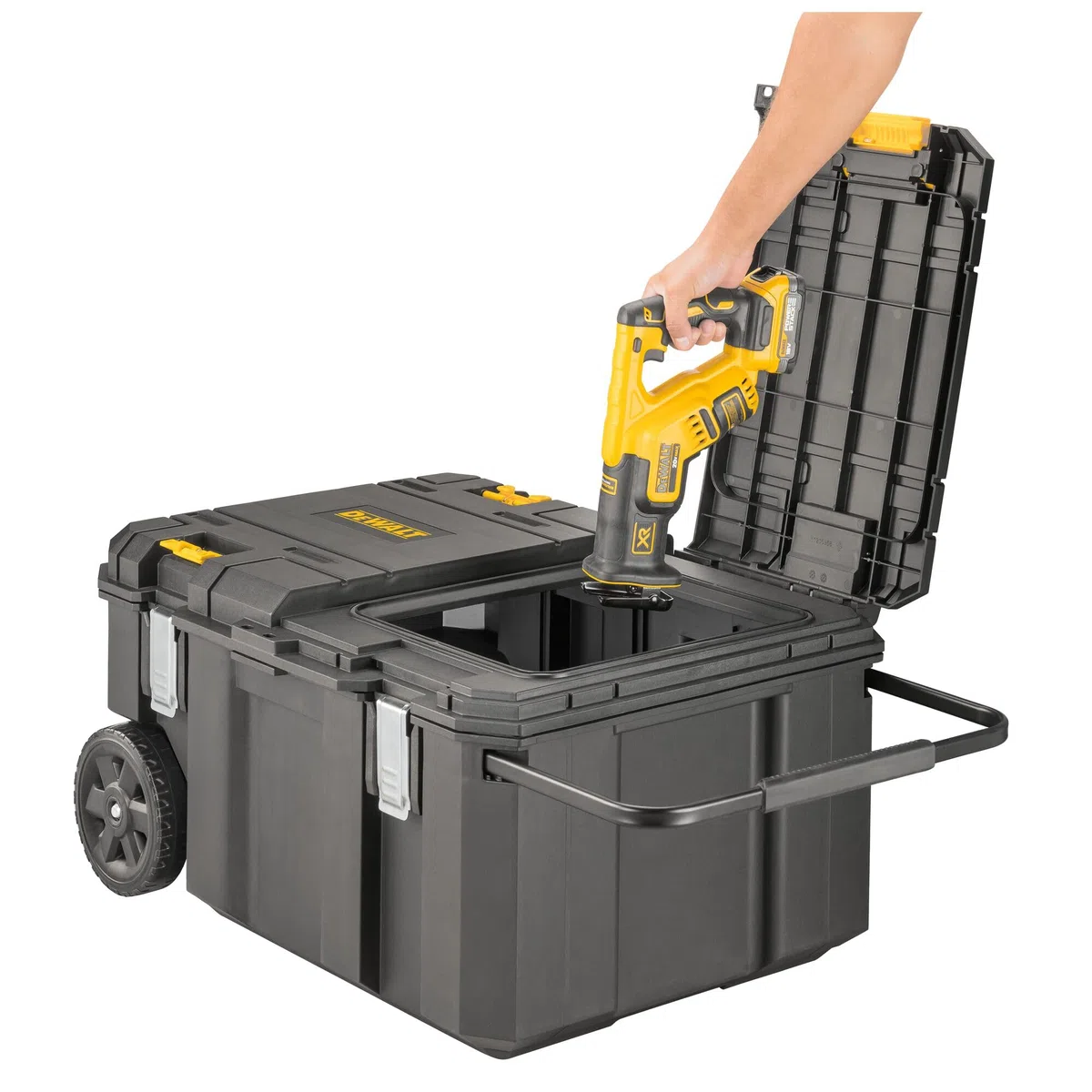 DEWALT Arcón de trasporte TSTAK 113 l pour pros et bricoleurs, fixation fiable, norme technique