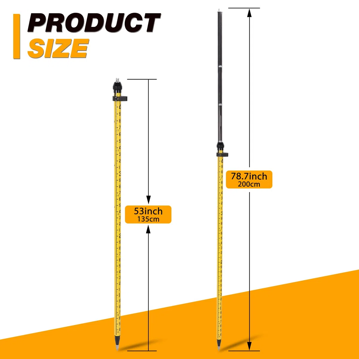 MOETER Bâton GPS en aluminium avec verrouillage à pression – Canne à pêche télescopique de 2 m avec adaptateur de 1,6 cm, niveau à bulle de 20 minutes et sac de transport pour l'arpentage et