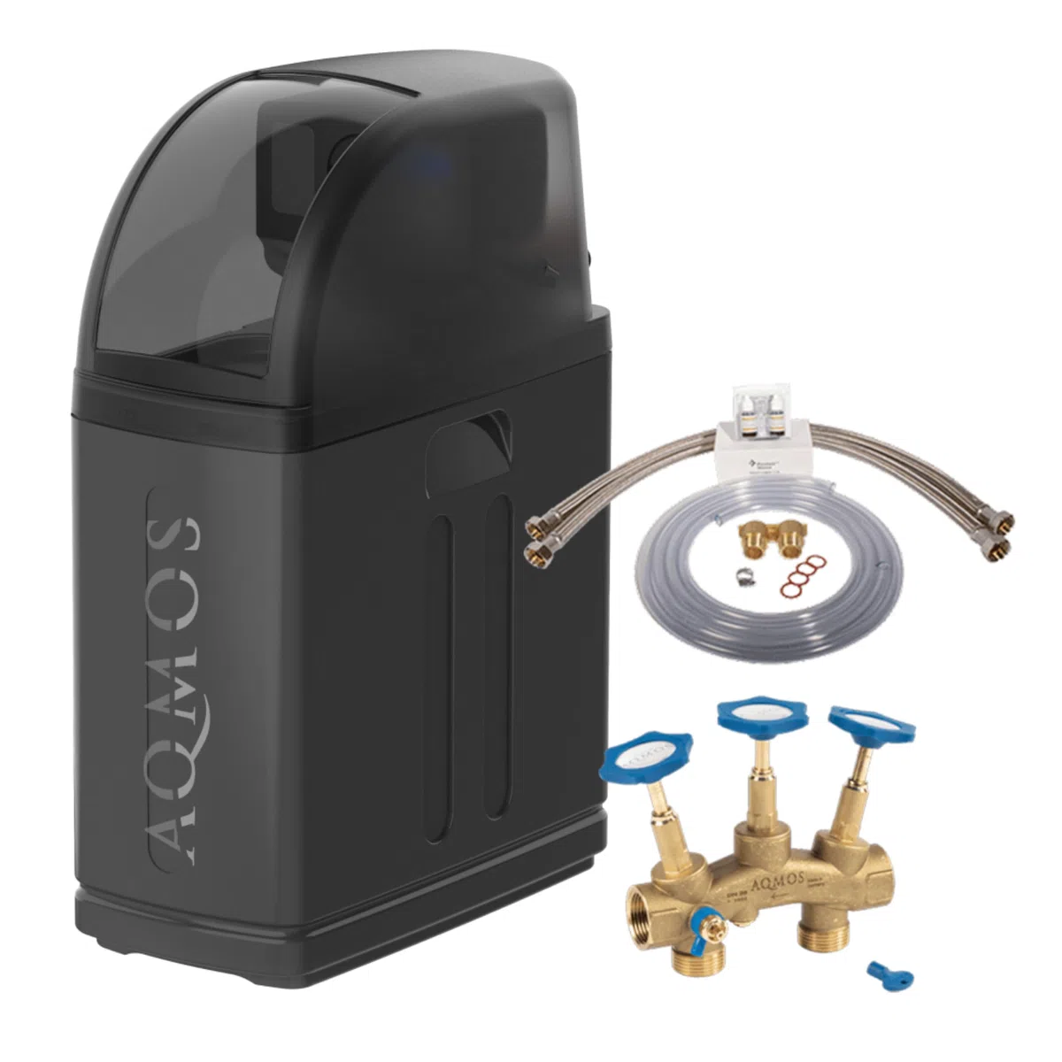 Aqmos R2D2-32 Black Edition Adoucisseur d'eau avec kit de raccordement 1" et bloc de montage 1" | Adoucisseur pour maisons jusqu'à 3 personnes | Système de détartrage pour eau douce