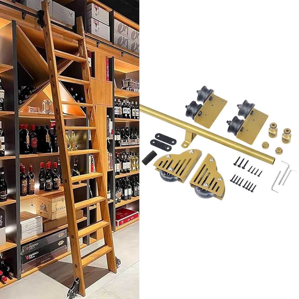 Kit de quincaillerie pour échelle coulissante, Rail d'échelle roulante pour bibliothèque, Ensemble Complet pour Rail de Suspension d'échelle Mobile