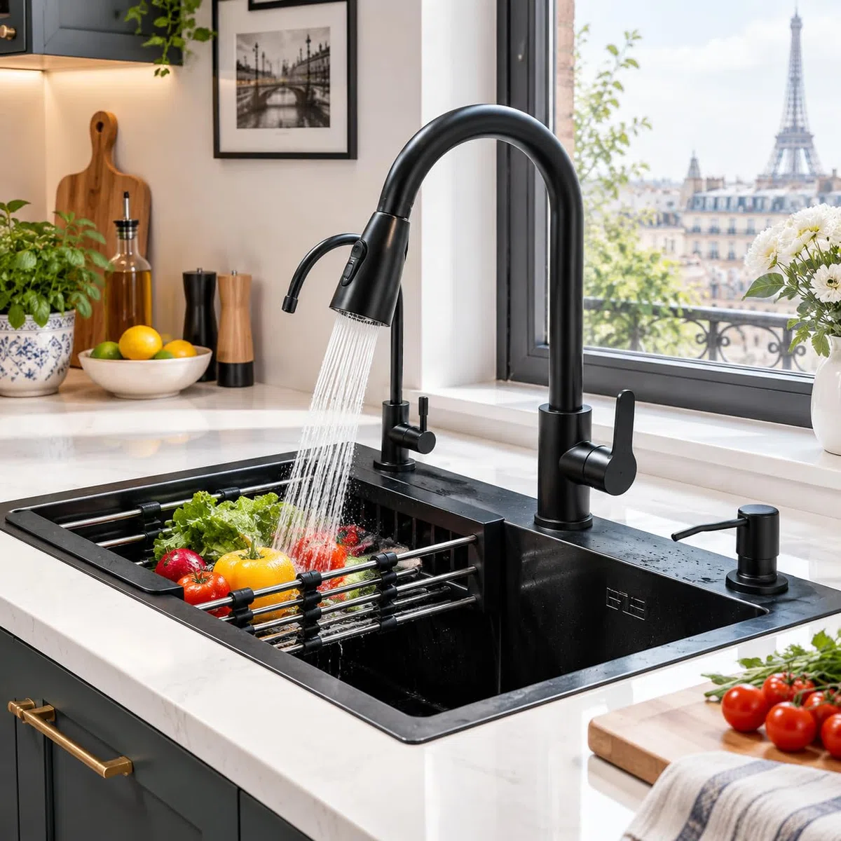 Évier de cuisine Evier Inox avec Egouttoir Noir