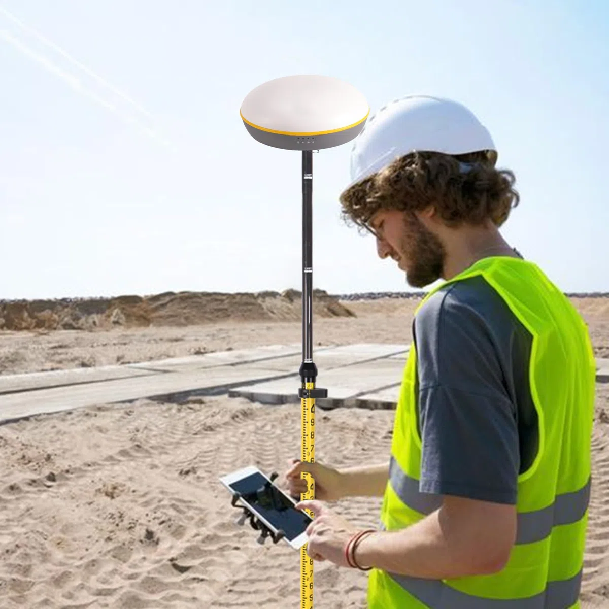 MOETER Bâton GPS en aluminium avec verrouillage à pression – Canne à pêche télescopique de 2 m avec adaptateur de 1,6 cm, niveau à bulle de 20 minutes et sac de transport pour l'arpentage et