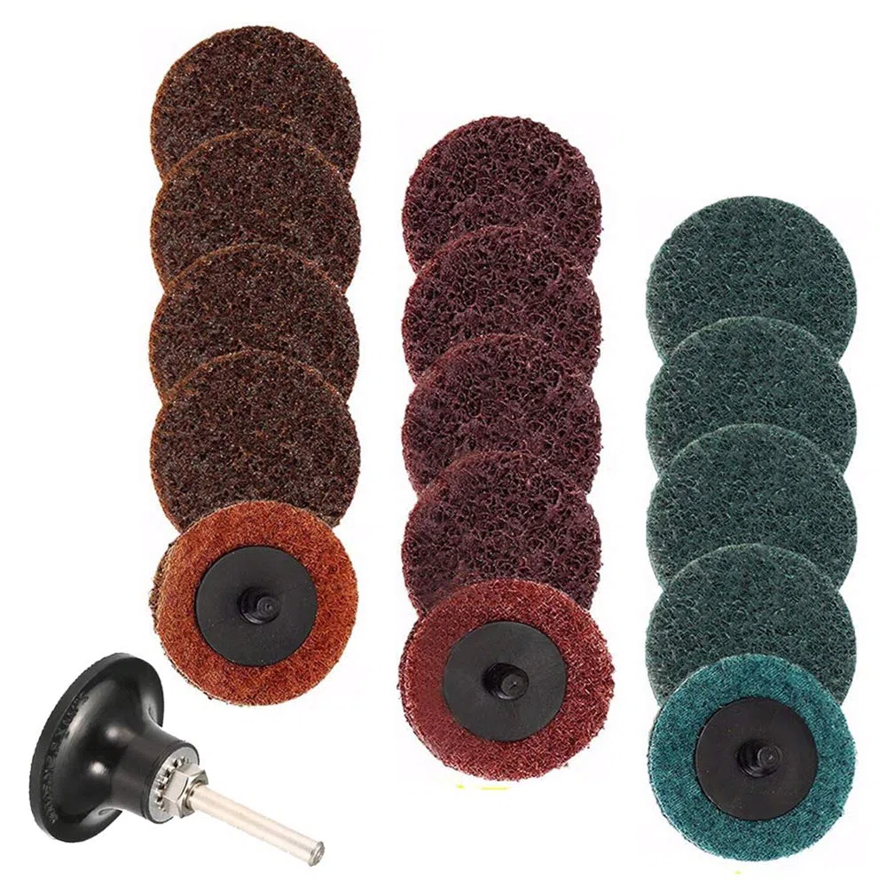 Mesee Lot de 15 disques abrasifs Roloc à changement rapide de 5,1 cm pour ponceuse à tige de désoxydation de surface, meulage, polissage, bavure, couleur rouille (cours/moyen/fin)