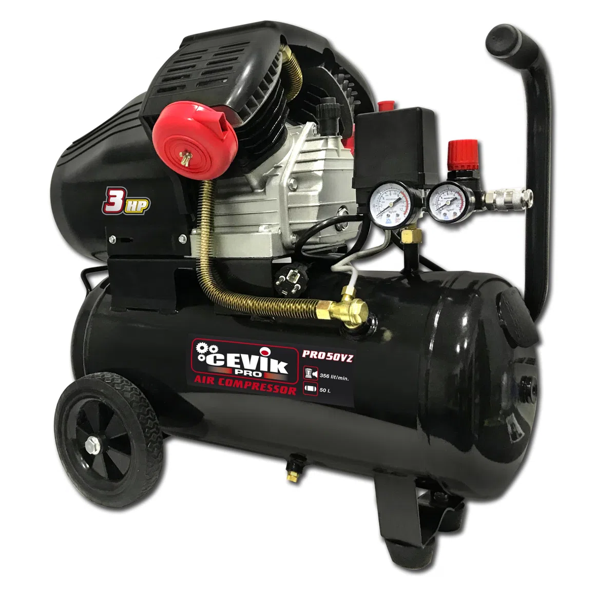 CEVIK PRO - CA-PRO25VX - Compresseur d’Air - Tête en V - 72 dB - 24 Litres - 3HP - Max 8 Bar - 340 l/min - Avec Huile - Deux Sorties d’Air - Compact et Portable - Compresseur Peinture et Pneumatique