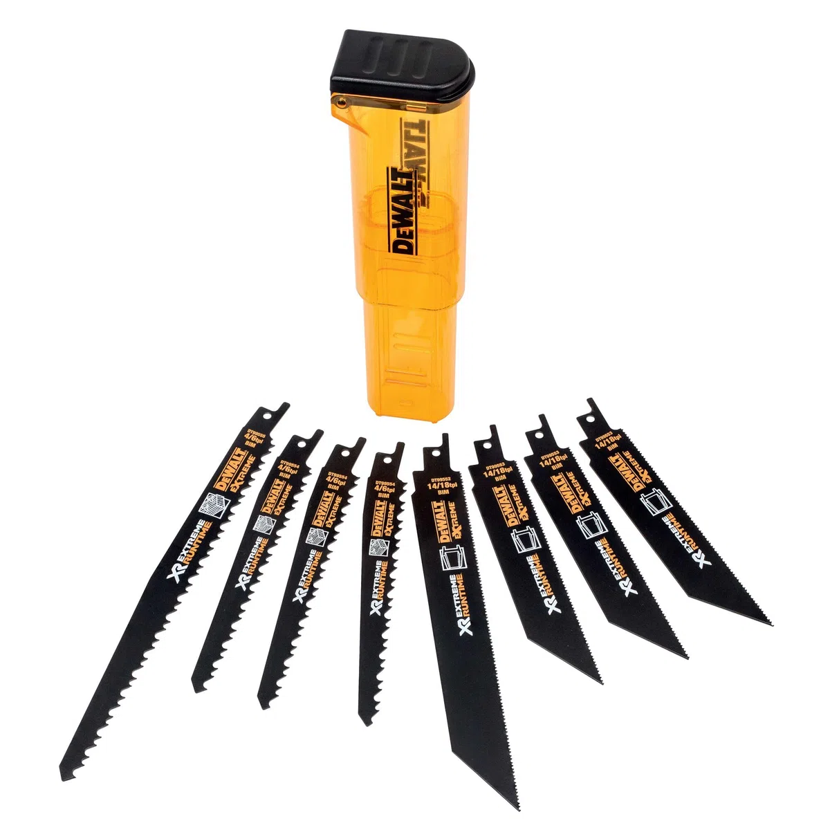 DEWALT DWE305PK-QS Scie sabre filaire - 1100W - Spéciale applications difficiles & Coffret de 8 Lames de Scie Sabre XR Runtime pour la Coupe du Bois et du Métal 152-230mm DT99551-QZ