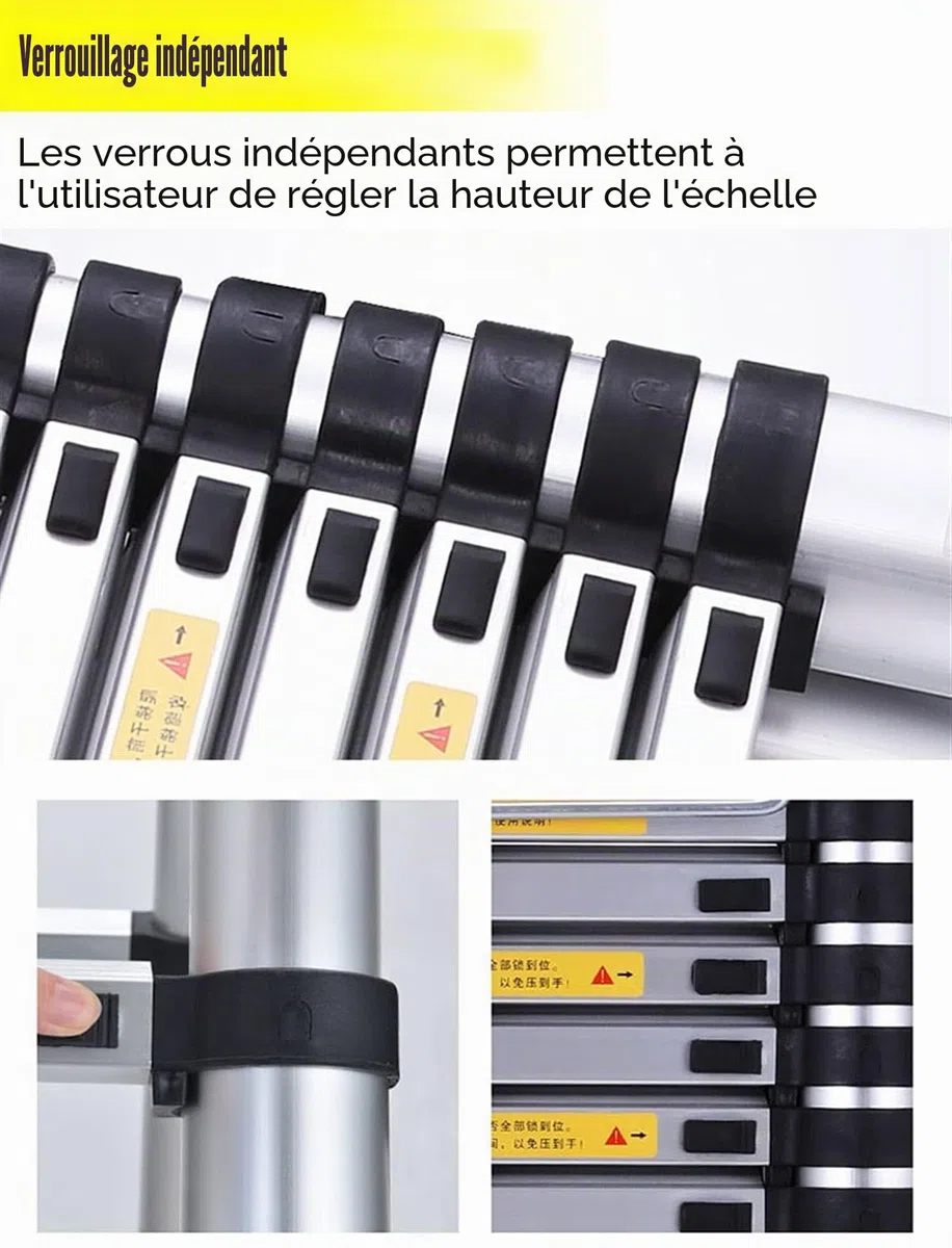 Échelle télescopique télescopique 8 m/ 7 m/ 6,2 m/ 5 m/ 4 m/ 3,8 m/ 2,6 m, échelles d'extension en Aluminium avec Crochet pour travaux de toiture, Usage Domestique, travaux extérie