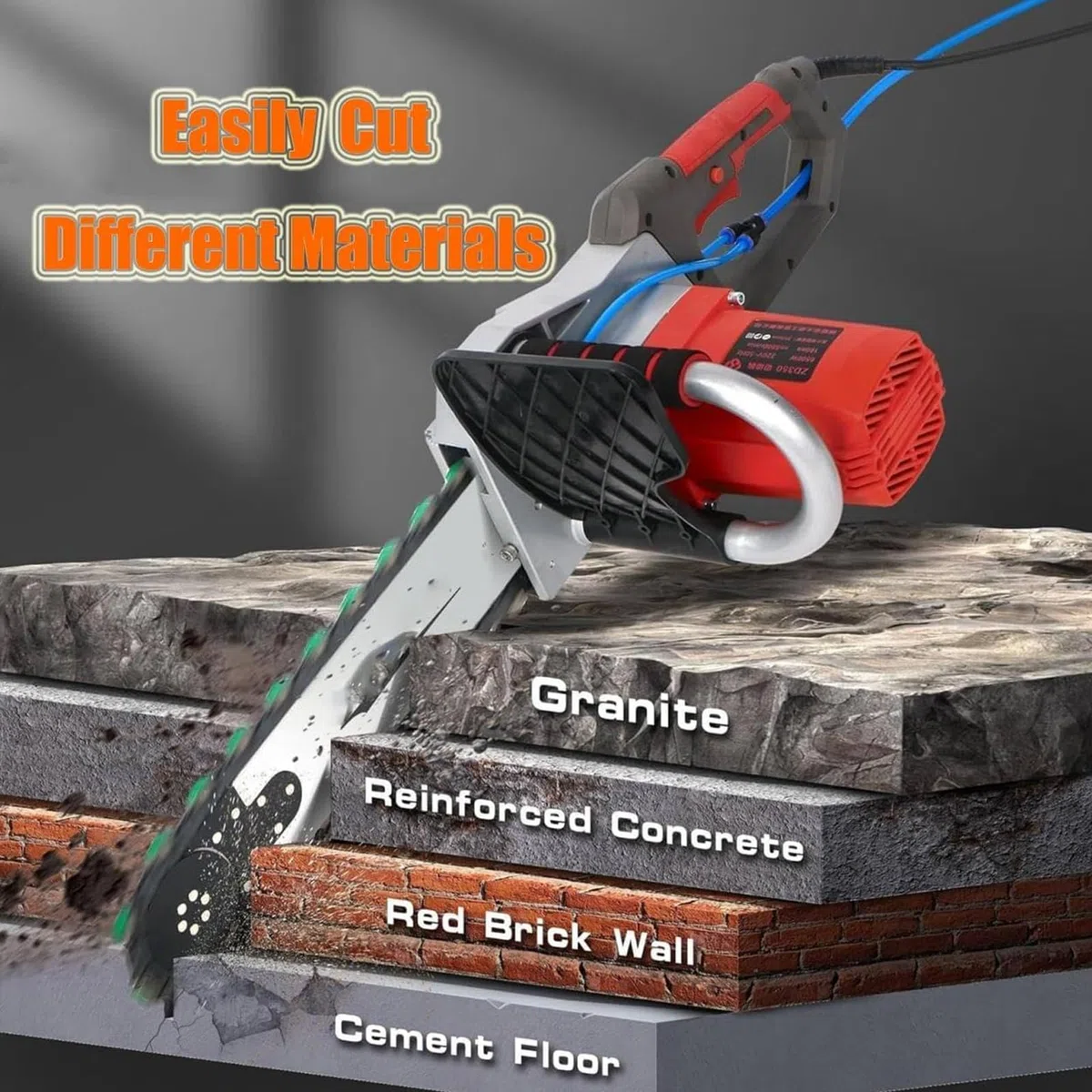 Tronçonneuse à Béton Électrique avec Pompe à Eau, 5800W/6500W Scie Murale pour Béton, Système Anti-Poussière, Granit et Marbre, Rainureuse Béton avec 2 Chaînes de Guidage, Depth 350/480mm