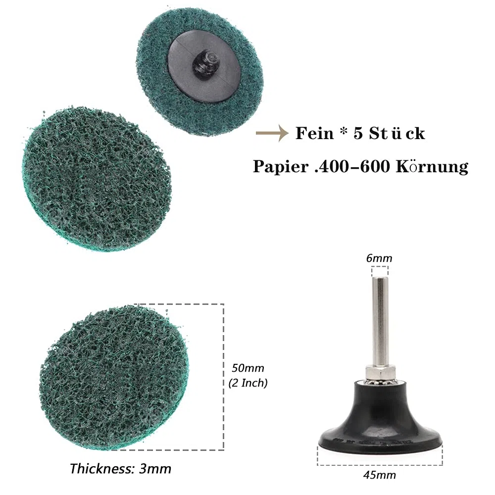 Mesee Lot de 15 disques abrasifs Roloc à changement rapide de 5,1 cm pour ponceuse à tige de désoxydation de surface, meulage, polissage, bavure, couleur rouille (cours/moyen/fin)