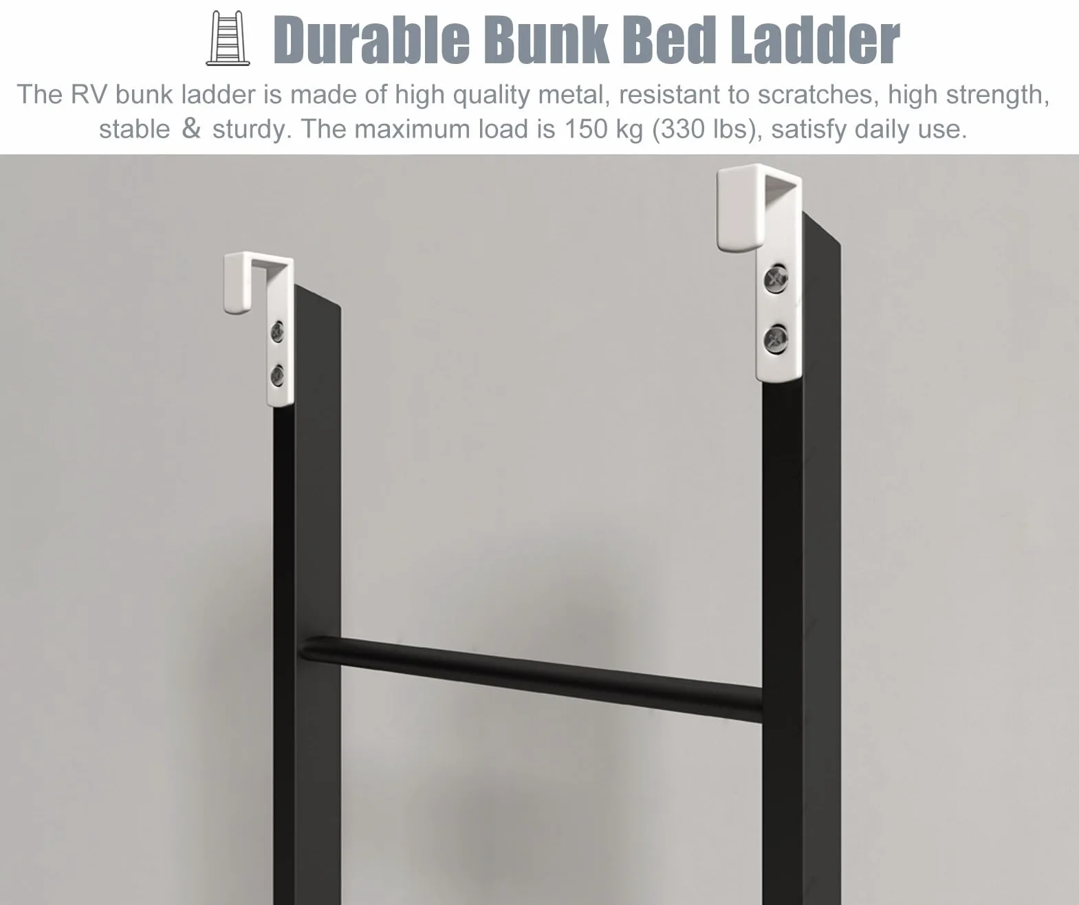 Échelle en métal noir : design large et peu encombrant, hauteur réglable de 114 à 180 cm, idéale pour une chambre à coucher et une utilisation à la maison, maximum de sécurité et de sécurité