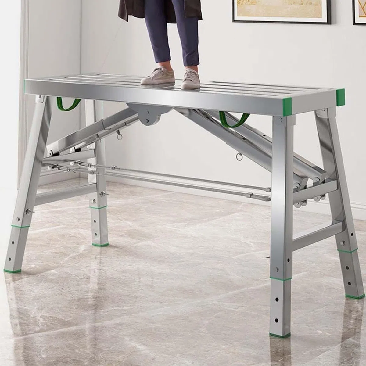Plateforme de travail pliable portable, échelle réglable en acier, échafaudage robuste, charge maximale de 362,9 kg, idéale pour les travaux et les projets à la maison